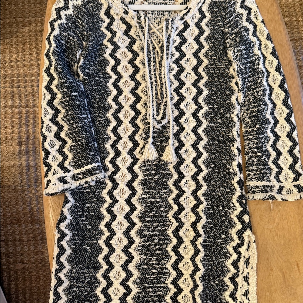 Calypso St. Barth Crochet Coverup Black and White Knit Dress